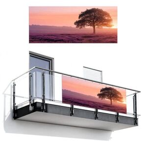 MuchoWow BALKONOVÁ ZÁSTĚNA Strom - vřes - východ slunce 300x120 cm obraz