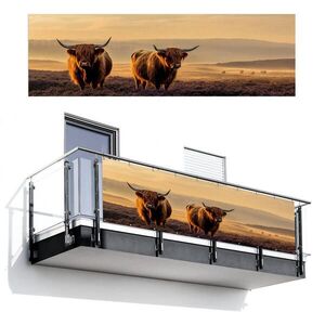 MuchoWow BALKONOVÁ ZÁSTĚNA Skotští horalé - Vřesoviště - Krajina - Zvířata 300x90 cm obraz