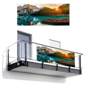 MuchoWow BALKONOVÁ ZÁSTĚNA Jezero - Hory - Západ slunce - Loď 300x120 cm obraz