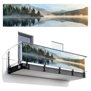 MuchoWow BALKONOVÁ ZÁSTĚNA Jezero - Mlha - Hory - Krajina 300x85 cm obraz