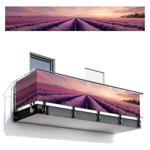 MuchoWow BALKONOVÁ ZÁSTĚNA Levandulové pole - Západ slunce - Fialová - Květiny 500x90 cm obraz