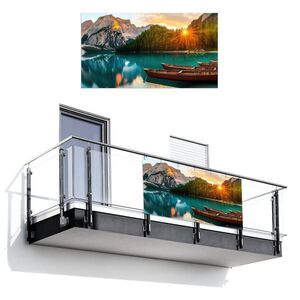 MuchoWow BALKONOVÁ ZÁSTĚNA Jezero - Hory - Západ slunce - Loď 200x110 cm obraz