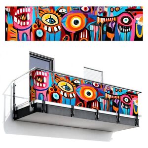 MuchoWow BALKONOVÁ ZÁSTĚNA Abstraktní - Obličej - Barevné 500x120 cm obraz