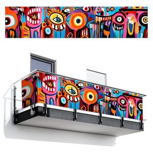 MuchoWow BALKONOVÁ ZÁSTĚNA Abstraktní - Obličej - Barevné 500x110 cm obraz