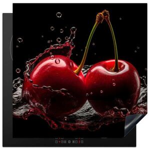 MuchoWow KRYT NA INDUKČNÍ DESKU Třešeň - červená - ovoce - voda - černá 78x78 cm obraz