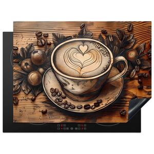 MuchoWow KRYT NA INDUKČNÍ DESKU Káva - Vintage - hnědá - šálek - dřevo 70x52 cm obraz