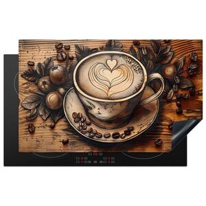 MuchoWow KRYT NA INDUKČNÍ DESKU Káva - Vintage - hnědá - šálek - dřevo 85x52 cm obraz
