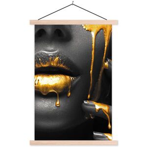 MuchoWow PLAKÁT S MAGNETICKOU LIŠTOU Žena - černá - zlatá - obličej - rty 40x60 cm obraz