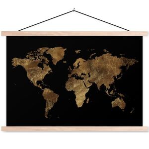 MuchoWow PLAKÁT S MAGNETICKOU LIŠTOU Mapa světa - Zlatá - Luxusní - Země - Černá 60x40 cm obraz