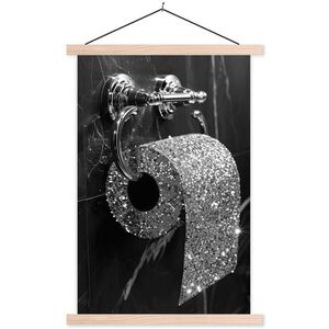MuchoWow PLAKÁT S MAGNETICKOU LIŠTOU WC - Toaletní papír - Černá a bílá - Třpytky 40x60 cm obraz