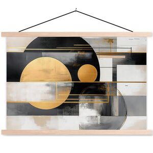 MuchoWow PLAKÁT S MAGNETICKOU LIŠTOU Abstraktní - Zlato - Stříbro - Tvary - Estetické - Moderní 90x60 cm obraz