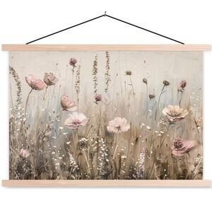 MuchoWow PLAKÁT S MAGNETICKOU LIŠTOU Květiny - růžová - moderní - béžová 90x60 cm obraz