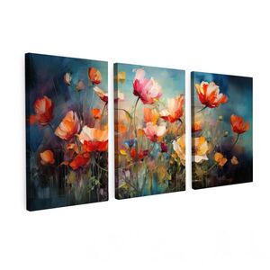 MuchoWow OBRAZ NA PLÁTNĚ 3dílná sada Květiny - barevné - abstraktní 120x60 cm obraz