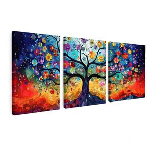 MuchoWow OBRAZ NA PLÁTNĚ 3dílná sada Barevné - Strom života - Květiny - Abstraktní 90x40 cm obraz