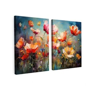 MuchoWow OBRAZ NA PLÁTNĚ 2dílná sada Květiny - barevné - abstraktní 120x80 cm obraz