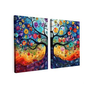 MuchoWow OBRAZ NA PLÁTNĚ 2dílná sada Barevné - Strom života - Květiny - Abstraktní 120x80 cm obraz