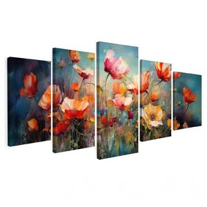 MuchoWow OBRAZ NA PLÁTNĚ 5dílná sada Květiny - barevné - abstraktní 100x50 cm obraz