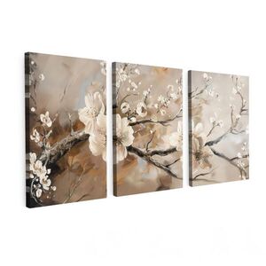 MuchoWow OBRAZ NA PLÁTNĚ 3dílná sada Květina - Béžová - Abstraktní - Květiny 120x60 cm obraz