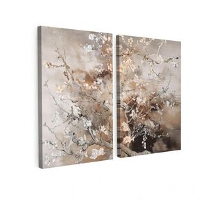 MuchoWow OBRAZ NA PLÁTNĚ 2dílná sada Mandlový květ - abstraktní - béžový 80x60 cm obraz