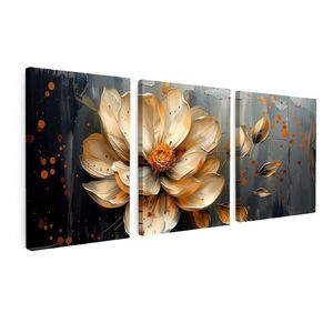 MuchoWow OBRAZ NA PLÁTNĚ 3dílná sada Květina - Zlato - Abstraktní - Malba 90x40 cm obraz