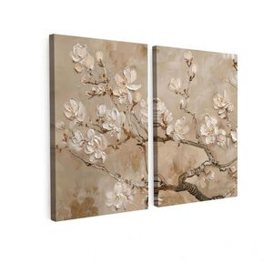 MuchoWow OBRAZ NA PLÁTNĚ 2dílná sada Béžová - Blossom - Moderní 80x60 cm obraz