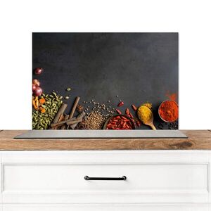 MuchoWow KUCHYŇSKÁ ZÁSTĚNA Bylinky - Potraviny - Koření - Černá - Paprika - Skořice 70x50 cm obraz