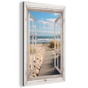 MuchoWow KOVOVÝ OBRAZ Okno - Moře - Pobřeží - Příroda - výhled - Pláž - Waddenské moře 40x60 cm obraz