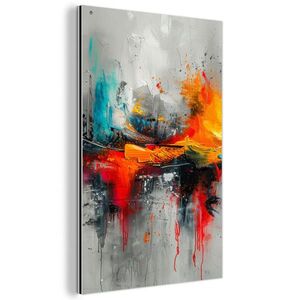MuchoWow KOVOVÝ OBRAZ Moderní umění - Oranžová - Šedá - Abstraktní 60x90 cm obraz