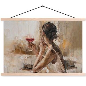 MuchoWow PLAKÁT S MAGNETICKOU LIŠTOU Olejomalba - Žena - Víno 60x40 cm obraz