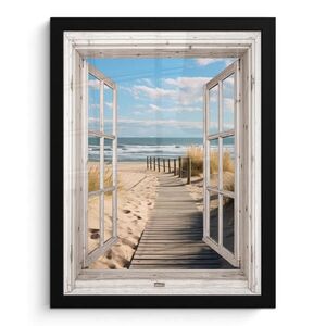 MuchoWow PLAKÁT V RÁMU Okno - Moře - Pobřeží - Příroda - výhled - Pláž - Waddenské moře 30x40 cm obraz