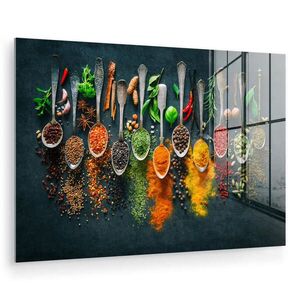 MuchoWow OBRAZ NA AKRYLOVÉM SKLE Bylinky - koření - lžíce 90x60 cm obraz