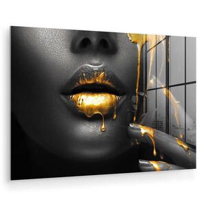 MuchoWow OBRAZ NA AKRYLOVÉM SKLE Žena - černá - zlatá - obličej - rty 90x60 cm obraz