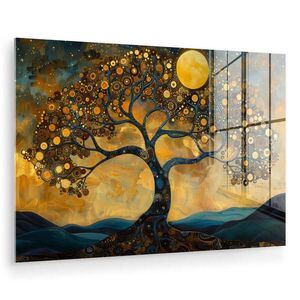 MuchoWow OBRAZ NA AKRYLOVÉM SKLE Strom - Měsíc - Květiny - Zlato - Umění 60x40 cm obraz