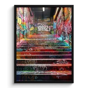 MuchoWow PLAKÁT V RÁMU Schody - Graffiti - Barvy - Umění 60x80 cm obraz