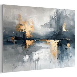 MuchoWow KOVOVÝ OBRAZ Umění - šedá - zlatá - abstraktní 90x60 cm obraz