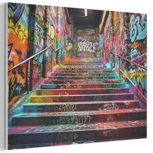 MuchoWow AKUSTICKÝ obraz Schody - Graffiti - Barvy - Umění 100x70 cm obraz