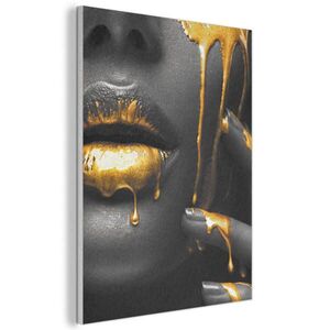 MuchoWow AKUSTICKÝ obraz Žena - černá - zlatá - obličej - rty 60x80 cm obraz