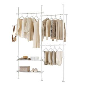 SoBuy STOJACÍ VĚŠÁK se 2 policemi Bílá 62x75x200cm Minimalistický obraz
