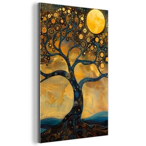 MuchoWow KOVOVÝ OBRAZ Strom - Měsíc - Květiny - Zlato - Umění 60x90 cm obraz