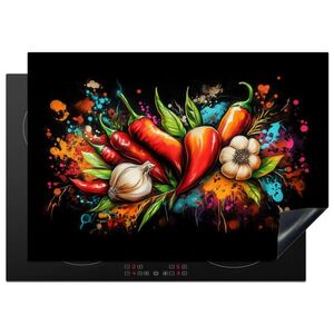MuchoWow KRYT NA INDUKČNÍ DESKU Zelenina - paprika - česnek - graffiti - barva - barevné 75x52 cm obraz
