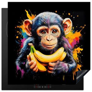 MuchoWow KRYT NA INDUKČNÍ DESKU Opice - Graffiti - Barevné - Banány - Moderní 78x78 cm obraz