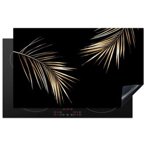MuchoWow KRYT NA INDUKČNÍ DESKU Listy - Rostliny - Zlato - Černá - Luxusní 85x52 cm obraz