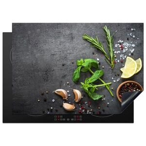 MuchoWow KRYT NA INDUKČNÍ DESKU Limetka - Bylinky - Koření - Zelená - Šedá - Beton 75x52 cm obraz
