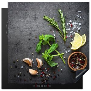 MuchoWow KRYT NA INDUKČNÍ DESKU Limetka - Bylinky - Koření - Zelená - Šedá - Beton 78x78 cm obraz