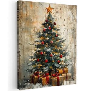 MuchoWow OBRAZ NA PLÁTNĚ Vánoční stromek - Vintage - Vánoce - Dárek 60x80 cm obraz