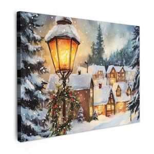 MuchoWow OBRAZ NA PLÁTNĚ Vánoční vesnice - Domy - Sníh - Vánoce 80x60 cm obraz