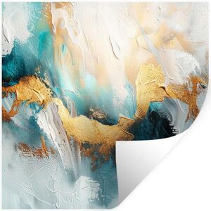 MuchoWow SAMOLEPKA NA ZEĎ Abstraktní - umění - zlatá - modrá 50x50 cm obraz