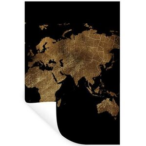 MuchoWow SAMOLEPKA NA ZEĎ Mapa světa - Zlatá - Luxusní - Země - Černá 80x120 cm obraz