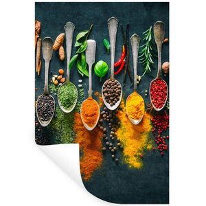 MuchoWow SAMOLEPKA NA ZEĎ Bylinky - koření - lžíce 80x120 cm obraz