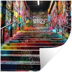MuchoWow SAMOLEPKA NA ZEĎ Schody - Graffiti - Barvy - Umění 50x50 cm obraz